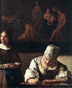 VERMEER VAN DELFT, Jan Lady Writing a Letter with Her Maid (detail) set oil painting reproduction